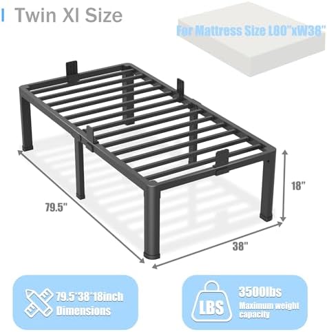Yitong Angel 18 inch Twin XL Bed Frame with Round Corner Legs Mattress Slide Stopper,3500 lbs Heavy Duty Metal Platform,No Box Spring Needed,Easy Assembly,Noise Free
