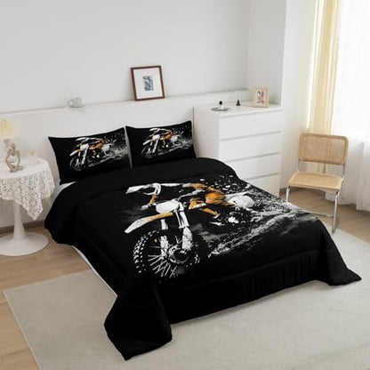 Feelyou Dirt Bike Queen Size Comforter Set for Kids Boys Girls Racing Motorcycle Racer Comforter Cover Breathable Soft Lightweight Microfiber Cool Motocross Extreme Sports Bedroom Decor Quilt Set
