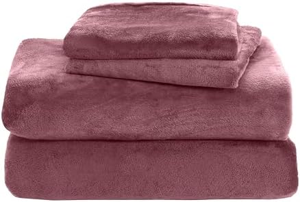 Elegant Comfort Luxuriously Soft 4-Piece Velvet Plush Flannel Sheet Set - Premium Quality - Cozy Warm, Anti-Static, Non Pilling Fuzzy Velvet Flannel Fleece Deep Pocket Sheet Set - Full, Rose