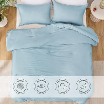 Love's cabin Light Blue King Size Comforter Set, 3-Piece Prewashed Bed Set