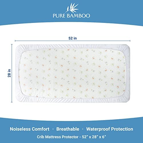 Bamboo Crib Mattress Protector by Pure Bamboo, Waterproof - Breathable, Noiseless Mattress Cover Pad Protects Against Moisture & Stains - Fits 52x28x6 inch Mattress