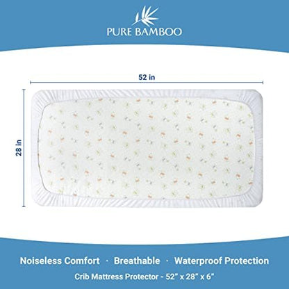 Bamboo Crib Mattress Protector by Pure Bamboo, Waterproof - Breathable, Noiseless Mattress Cover Pad Protects Against Moisture & Stains - Fits 52x28x6 inch Mattress