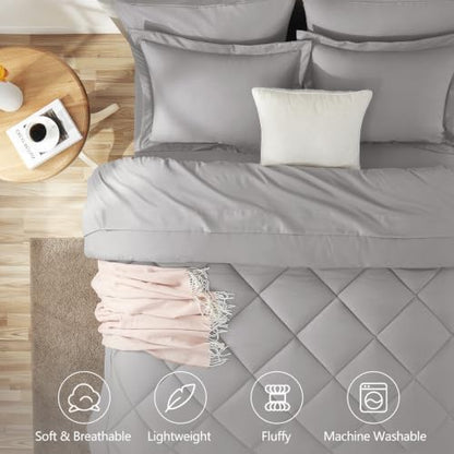 CozyLux Super King Comforter Set 120"x120", 7 Piece, French Grey