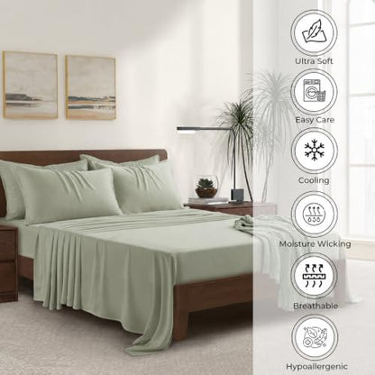 |King Size Sheet Set | Organically Grown | Ultra Soft & Cooling |100% Viscose | 17" Deep Pocket [Willow]