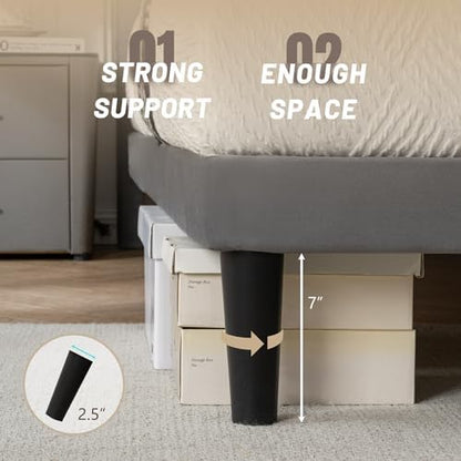 Queen Size Platform Bed Frame with Velvet Headboard