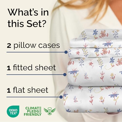 Full 4 Piece Boho Botanical Floral Sheet Set - Soft & Cooling - Calico