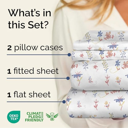 Full 4 Piece Boho Botanical Floral Sheet Set - Soft & Cooling - Calico