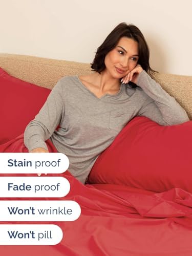 Extra Deep Twin Sheet Set - 3 Piece Breathable & Cooling Bed Sheets - Red