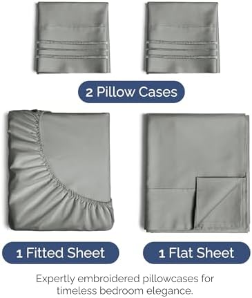 Full Size 4 Piece Sheet Set - Ultra Soft & Cooling Bed Sheets - Slate Grey