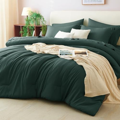 CozyLux King Size Comforter Set Forest Green, 7 Pieces Bed in a Bag