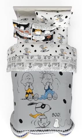 Franco Peanuts Snoopy Halloween Bedding Set, 4 Piece Super Soft Reversible Comforter and Sheet Set, Twin, (100% Officially Licensed Product) Collectibles