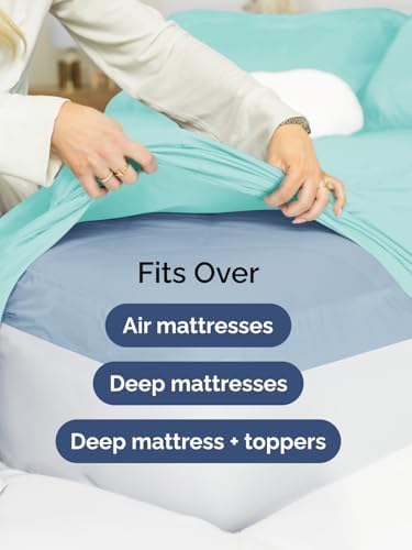 CGK Linens Extra Deep King Fitted Sheet - Fitted Sheet Only - Spa Blue