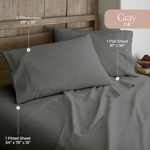 100% Organic Flannel Sheets Full Size - GOTS Certified 100% Cotton Flannel Sheets Set with Comfortable Soft Brushed Finish & Deep Pocket - 1 Flat 1 Fitted & 2 Pillowcases (Dark Gray, Full)