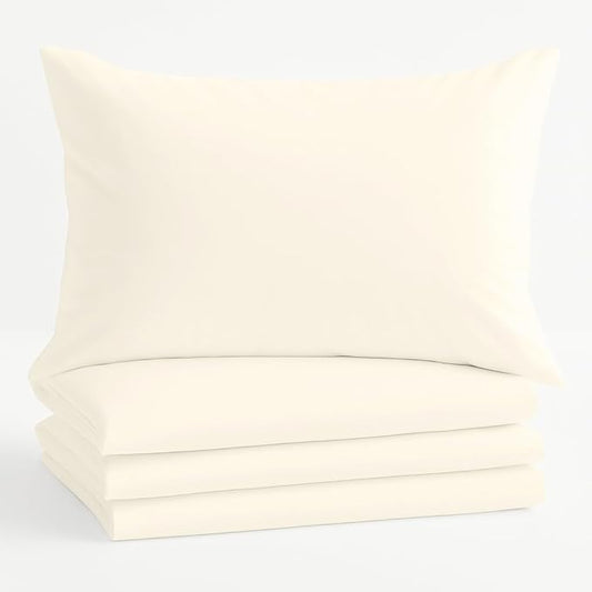 Comfort Beddings Queen Pillowcases Set of 4 – 100% Organic Cotton, 600 Thread Count Sateen, Soft & Comfy Pillow Covers with Envelope Closure, Ivory, Queen Size 20 x 30 Inches