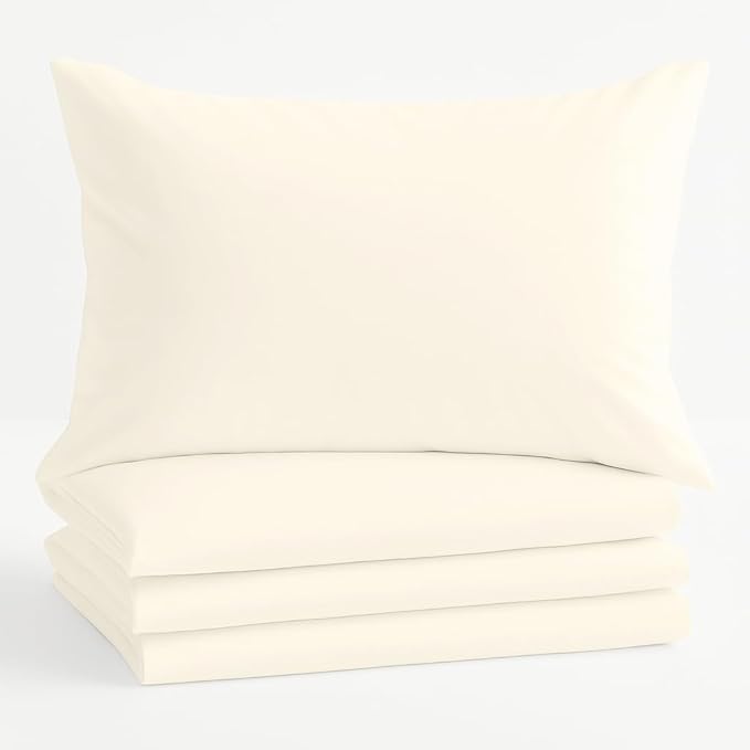 Comfort Beddings King Pillowcases Set of 4 – 100% Organic Cotton, 600 Thread Count Sateen, Soft & Comfy Pillow Covers with Envelope Closure, Ivory, King Size 20 x 36 Inches