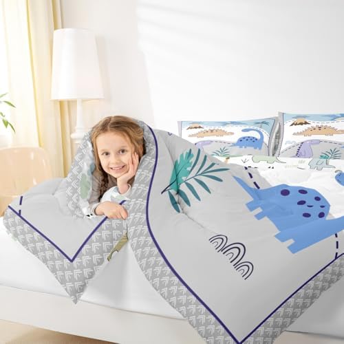 Castle Fairy Cartoon Jungle Dino Comforter/Duvet Set King Size,Kids Dinosaur Ultra Soft Bed Collection,Cute Wildlife Animal Double Sides Print Bedding for Bedroom Decor 3 Pcs,Microfiber Breathable