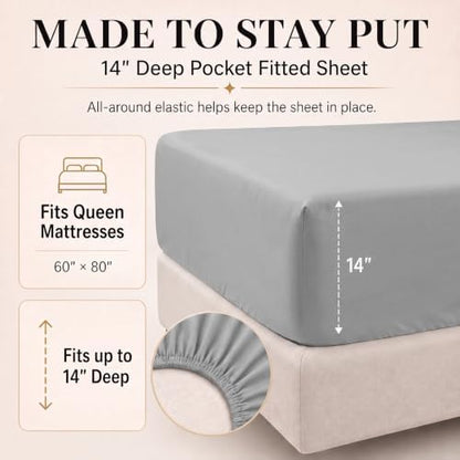 CozyLux Queen Comforter Set Light Grey, 7 Pieces Bed in a Bag
