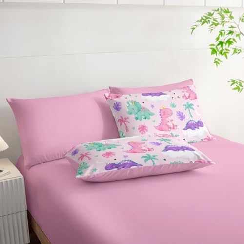 HOSIMA 7Pcs Cute Crown Dinosaur Bedding Set King for Girls Bedroom Decor.