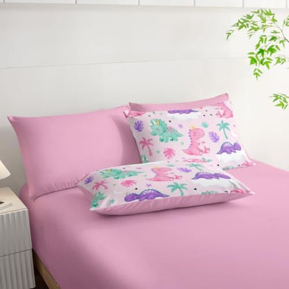 HOSIMA 7Pcs Cute Crown Dinosaur Bedding Set Twin for Girls Bedroom Decor.