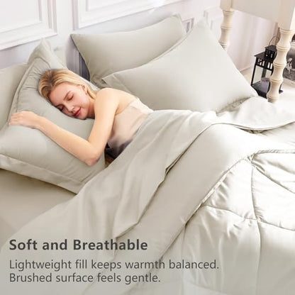 CozyLux California King Comforter Set 104"x96", 7 Piece, Oatmeal