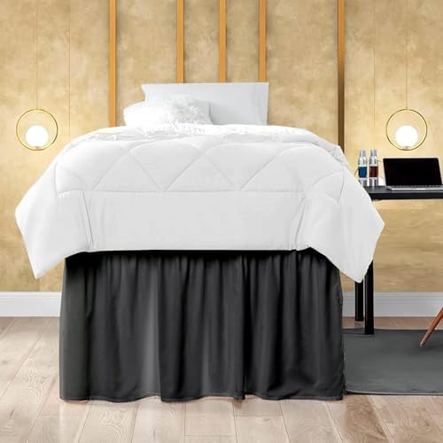 Mattress-Homes Ruffled Dorm Bed Skirt, Twin XL, 50-Inch Drop, Tailored with Split Corners, Dark Grey Dust Ruffle for Lofted College Beds, Twin Extra Long Dorm Bedding Essential