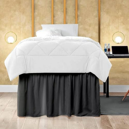 Mattress-Homes Ruffled Dorm Bed Skirt, Twin XL, 50-Inch Drop, Tailored with Split Corners, Dark Grey Dust Ruffle for Lofted College Beds, Twin Extra Long Dorm Bedding Essential