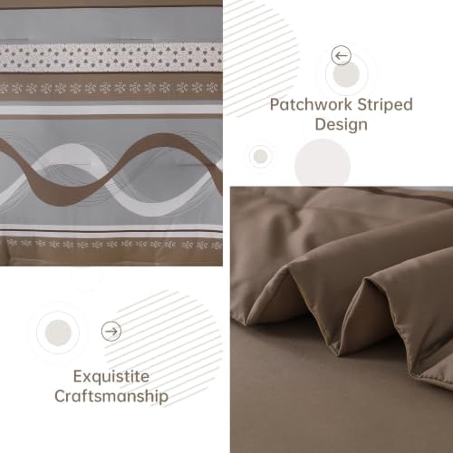 Anibedding Striped Comforter Set Queen Size,8 Pieces Patchwork Bed in a Bag
