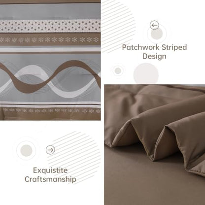 Anibedding Striped Comforter Set Queen Size,8 Pieces Patchwork Bed in a Bag
