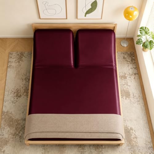 RUDONG M Split Top King Fitted Sheet Only for Adjustable Beds, Burgundy