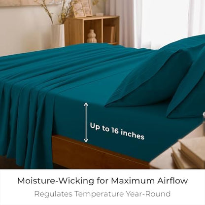 Mellanni Iconic 4-Piece Double-Brushed Microfiber Sheet Set (Queen, Teal)