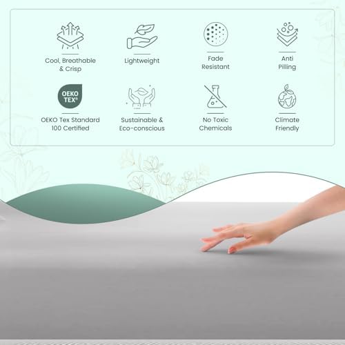 Feather & Stitch Fitted Sheet Only, 100% Cotton 300TC Lightweight Cooling & Breathable Percale Weave Fitted Sheet 16" Regular Elastic Deep Pocket Soft Bedding Mattress (Queen, Grey)