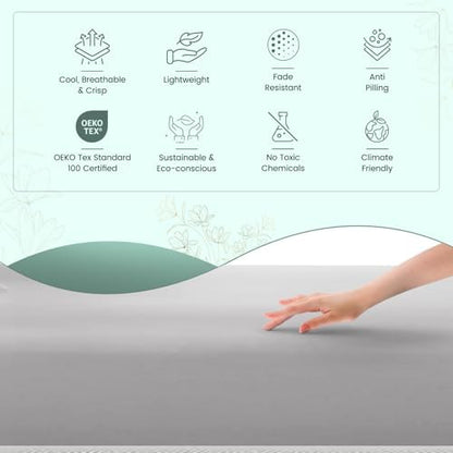 Feather & Stitch Fitted Sheet Only, 100% Cotton 300TC Lightweight Cooling & Breathable Percale Weave Fitted Sheet 16" Regular Elastic Deep Pocket Soft Bedding Mattress (Queen, Grey)