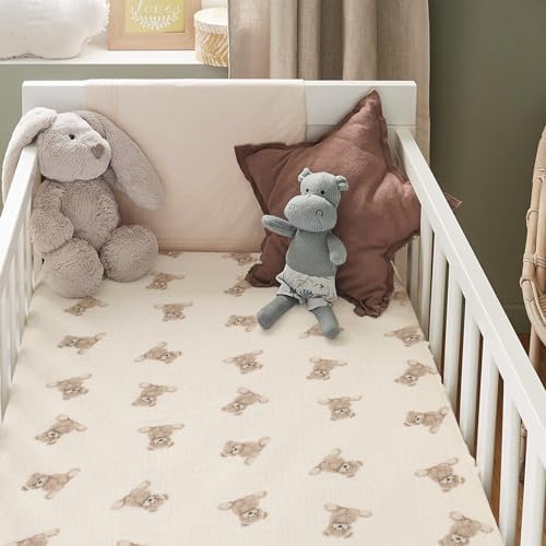 Organic Crib Sheets Fitted Crib Mattress Sheet 52x28 Inches 100% Muslin Cotton for Baby Girls & Boys, Soft Boho Neutral Toddler Bedding Bed Sheets Fits Well Standard Size Crib Mattress 28x52 Inches