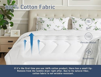 Pillow Cases King Size 100% Cotton Percale Set of 2, White Jasmine