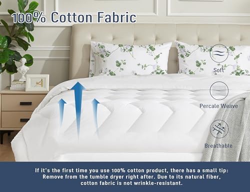 Pillow Cases Standard Queen Cotton Percale Set of 2, White Jasmine