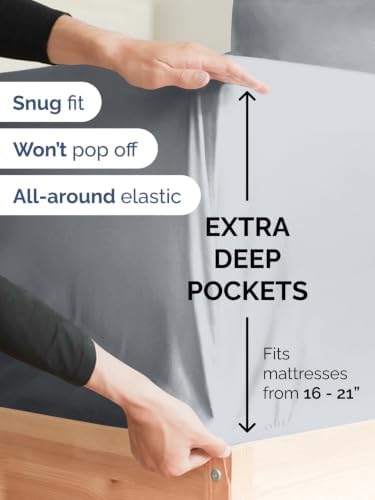 Extra Deep Pocket Twin Size Sheet Set - Breathable & Cooling - Steel Blue