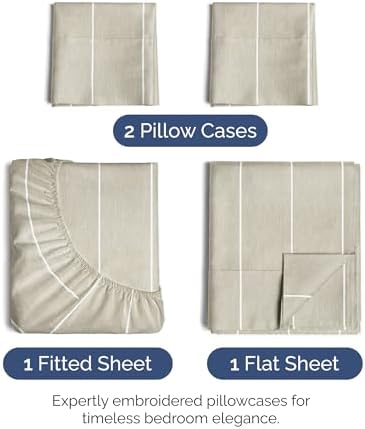 King Size 4 Piece Sheet Set - Ultra Soft & Cooling Sheets - Beige Stripes 4