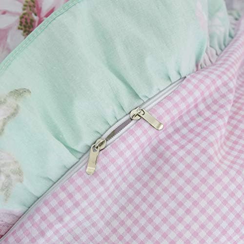 FADFAY Farmhouse Shabby Pink Floral Chic Bedskirt Set 100% Cotton Exquisite Craft Ultra Soft 4-Piece Full Size