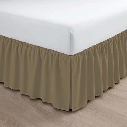 Mattress-Homes Ruffled Bed Skirt Split Corners with Platform, Tailored Fit Wrinkle Free Ultra-Soft Microfiber Dust Ruffle, Queen 18" Drop, Taupe