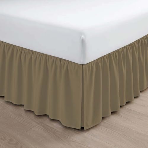 Mattress-Homes Ruffled Bed Skirt Split Corners with Platform, Tailored Fit Wrinkle Free Ultra-Soft Microfiber Dust Ruffle, Queen 14" Drop, Taupe