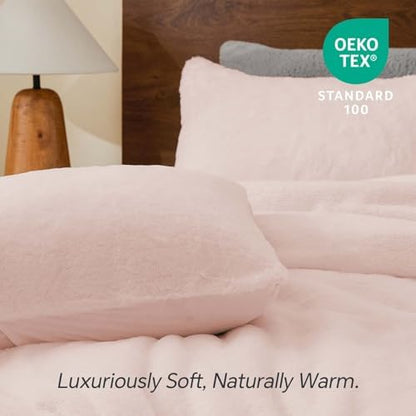 BEDELITE Faux Fur Queen Comforter Set Baby Pink,Warm Comforter for Winter