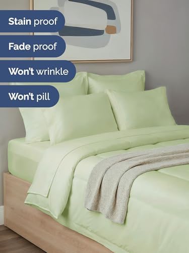 King Comforter Set - 7 Piece Bed in a Bag King Size - Light Sage Green