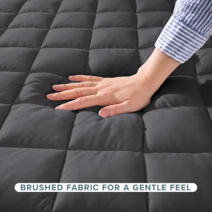 Bare Home Quilted Fitted Mattress Pad (Twin XL, Grey)