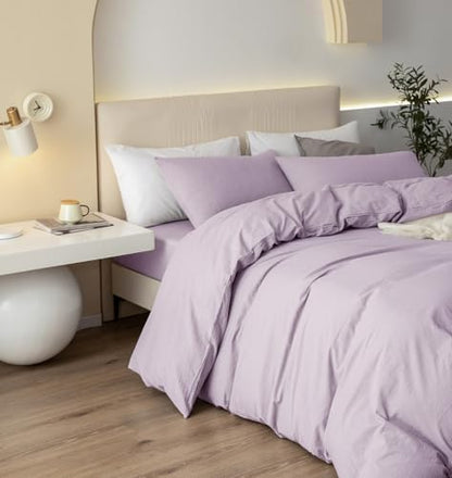 JIYUAN Oversized King Washed Cotton Duvet Cover Set, Relaxed Linen Feel