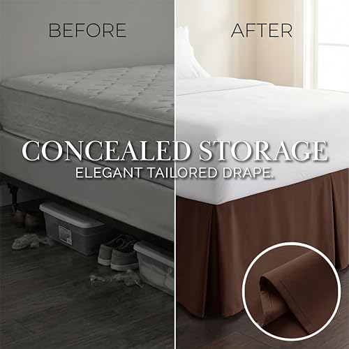 Southshore Fine Living Queen Bed Skirt 14 Inch Drop Soft Pleated Brown
