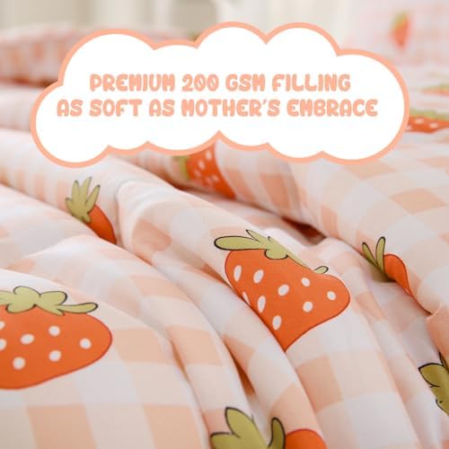 Yibeizi Strawberry Comforter Set Full Size Girls Gingham Bedding