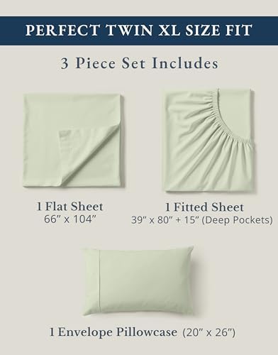 LANE LINEN Twin XL Sheets 100% Organic Cotton 3pc Percale Cooling - Mineral