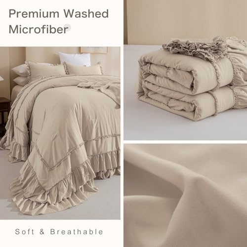 Masaca Ruffled Oversized King Comforter 120x98,Farmhouse Shabby Boho Chic Ruffle California King Comforter Set 3 Pieces French Country Vintage Rustic Bedding for All Season