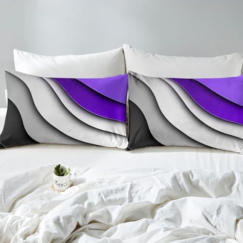 Feelyou Abstract Ombre Purple Grey White Bed Sheets Men Adults Teens Ocean Waves Striped Sheet Set Kids Boys Girls Modern Gradient Contemporary Bed Set Bedroom Collection 3Pcs Twin Size