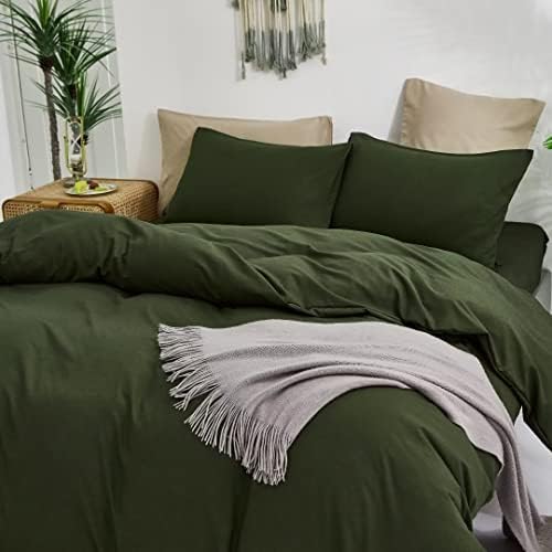 Wellboo Dark Green Comforter Sets King Size Solid Army Green Boho Bedding